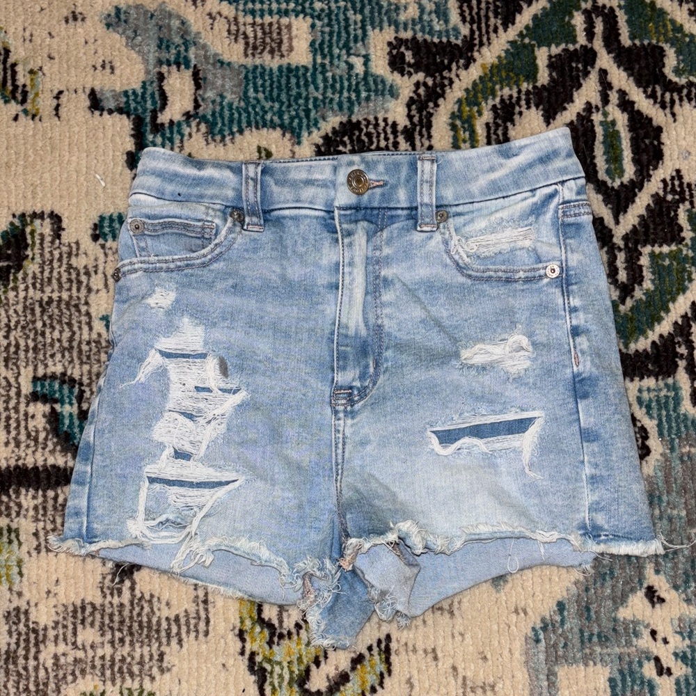 American Eagle Outfitters Light Blue Distressed Jean Shorts
